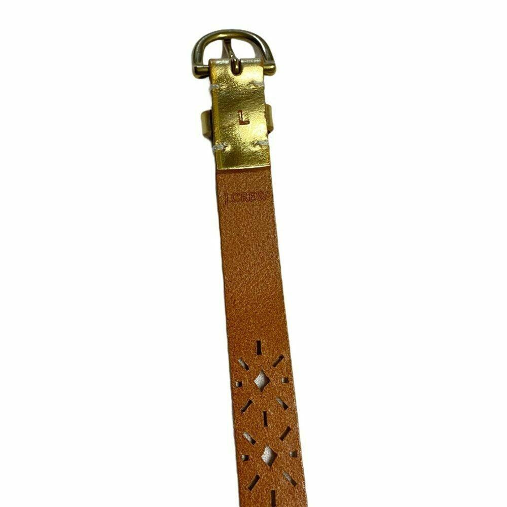 J.Crew Gold Perforated Leather Belt Size Large Boho Geometric Chic - Picture 10 of 12